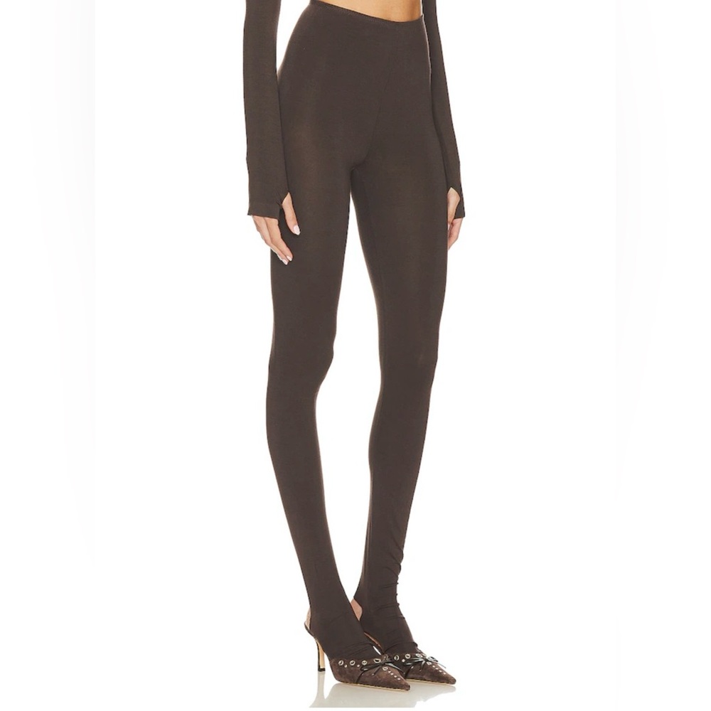 Norma Kamali Footie Leggings Chocolate Brown High Rise Stretch‎ Revolve NWT M 34